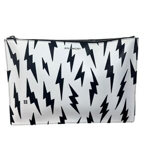 Givenchy Lightning Bolt Print Pouch Clutch Cosmetic Bag Black White